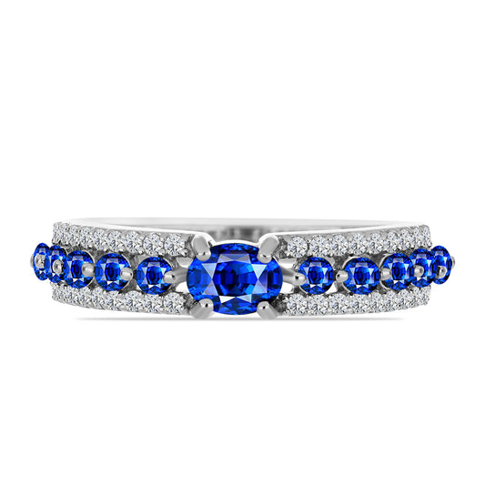 Silberring mit australischem blauem Saphir und weißem Topas