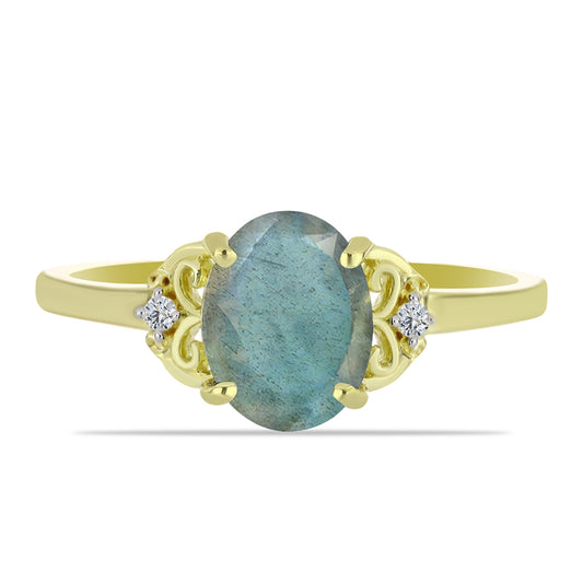 Goldplattierter Silberring mit Labradorit und weißem Topas
