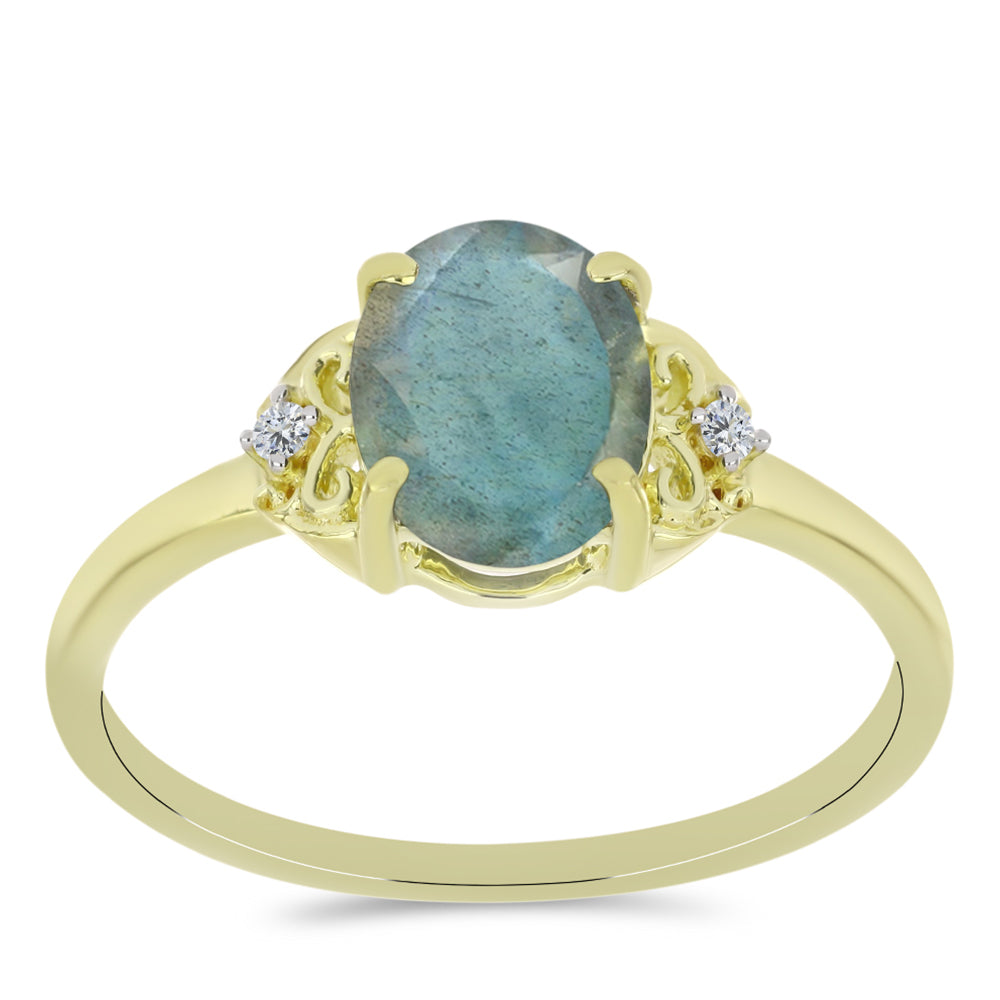 Goldplattierter Silberring mit Labradorit und weißem Topas