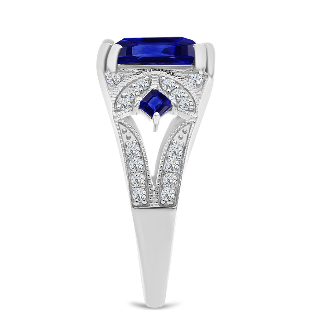 Silberring mit australischem blauem Saphir und weißem Topas 4 