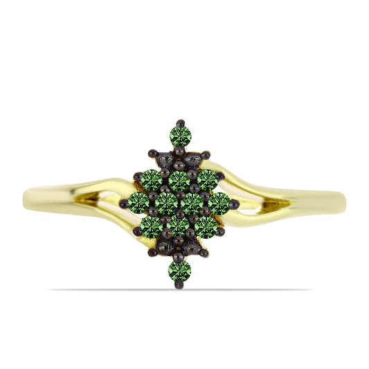 Goldplattierter Silberring mit grünem Diamant