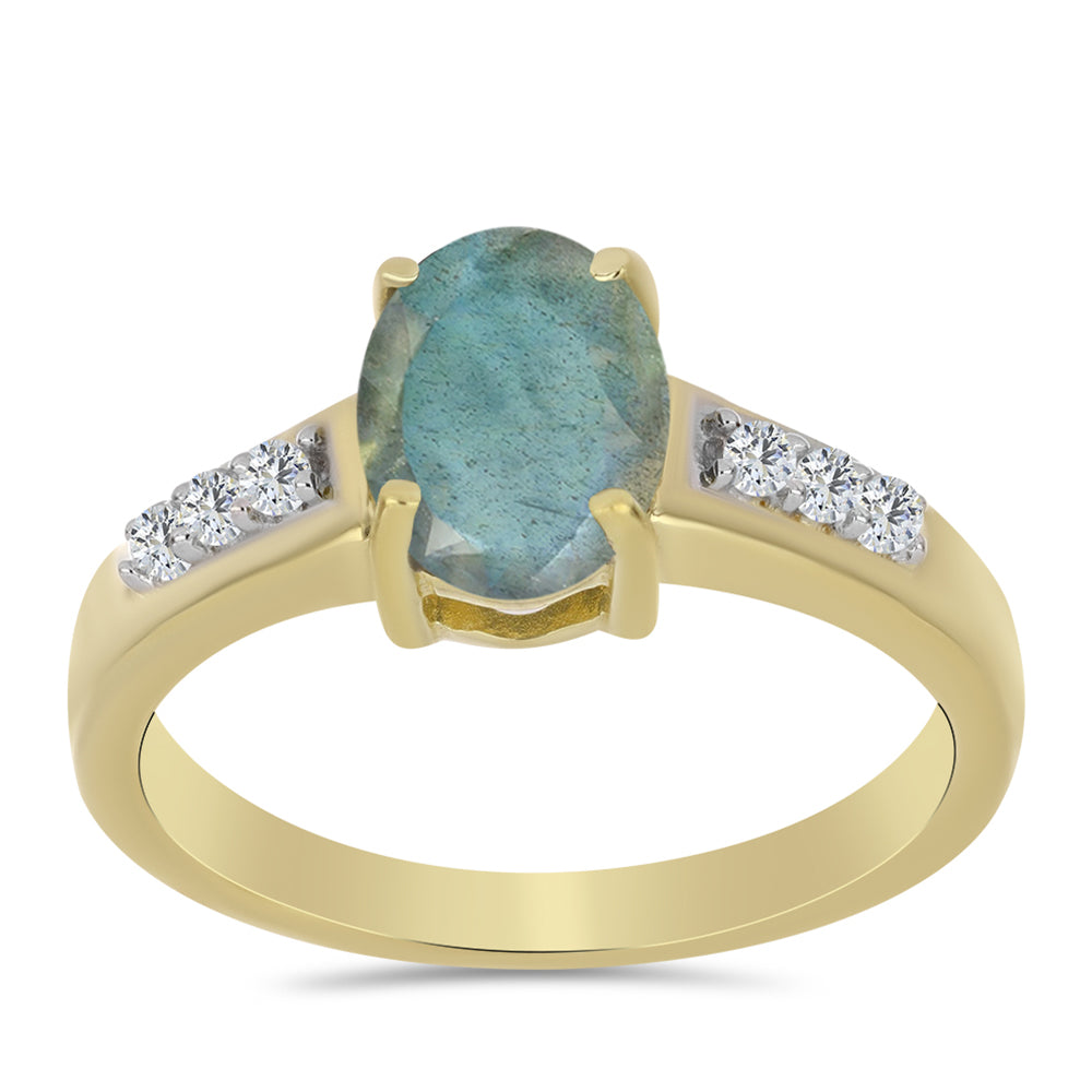 Goldplattierter Silberring mit Labradorit und weißem Topas