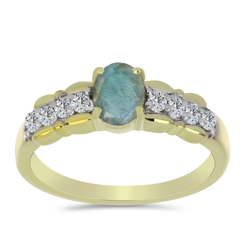 Goldplattierter Silberring mit Labradorit und weißem Topas 3 