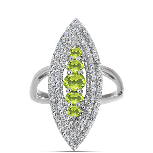 Silberring mit Peridot aus Changbai und weißem Topas