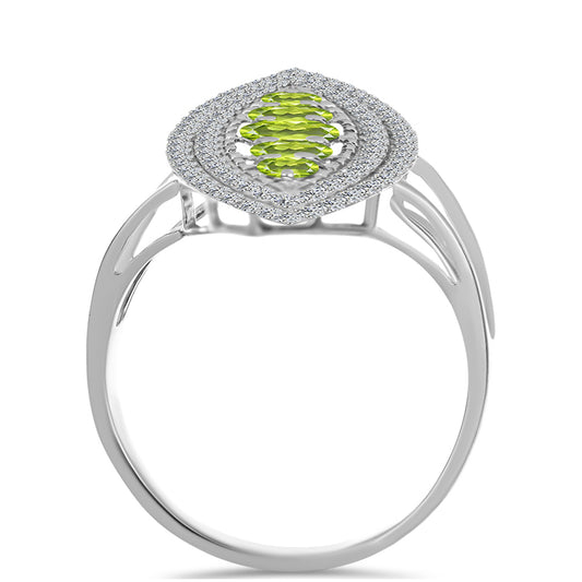 Silberring mit Peridot aus Changbai und weißem Topas