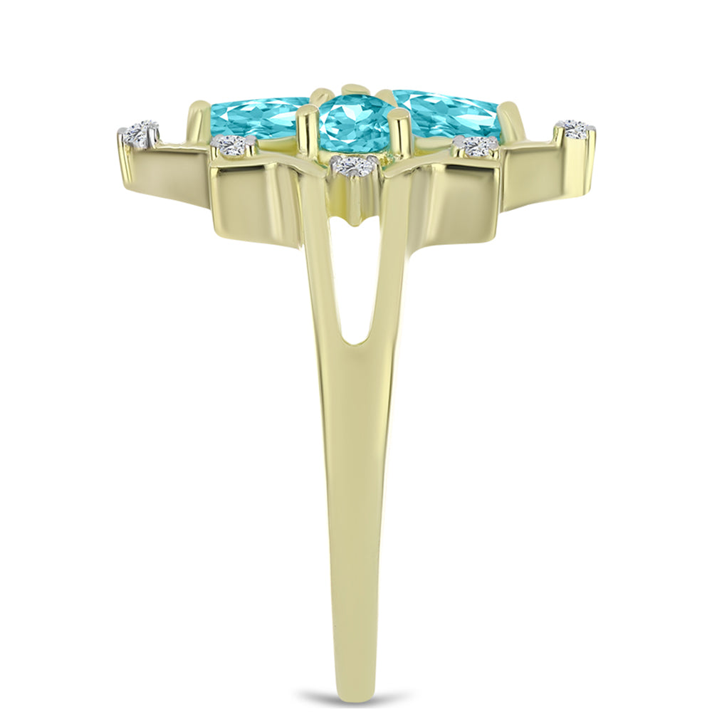 Goldplattierter Silberring mit Paraiba Quarz und weißem Topas 4 