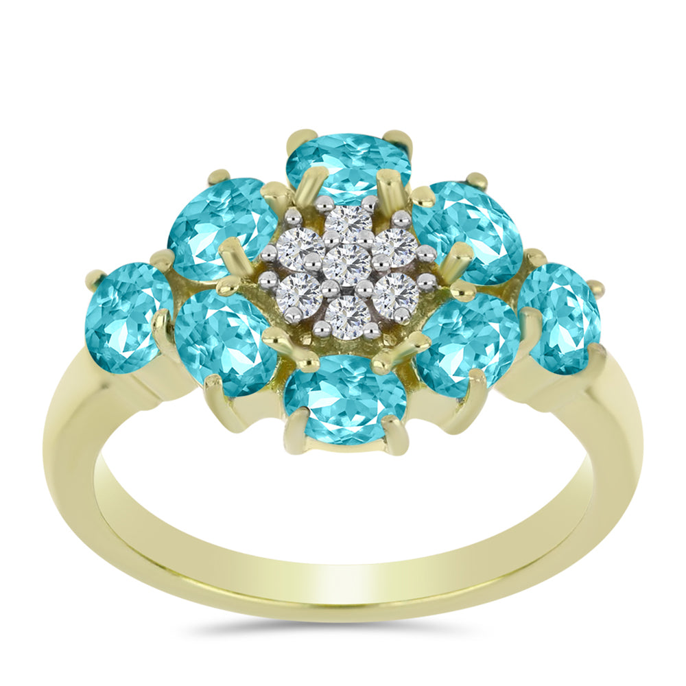 Goldplattierter Silberring mit Paraiba Quarz und weißem Topas