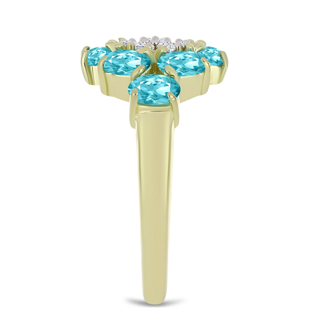 Goldplattierter Silberring mit Paraiba Quarz und weißem Topas 4 