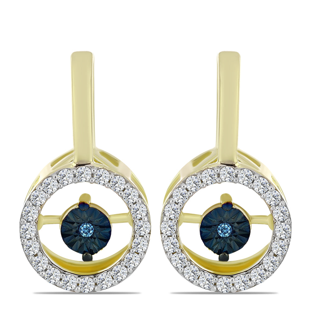 Goldplattierte Silberohrringe mit blauem tanzendem Diamanten und weißem Topas 1 