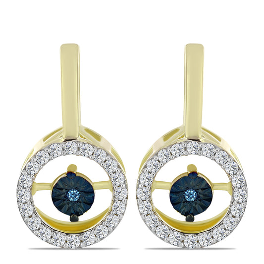 Goldplattierte Silberohrringe mit blauem tanzendem Diamanten und weißem Topas