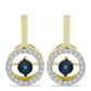 Goldplattierte Silberohrringe mit blauem tanzendem Diamanten und weißem Topas
