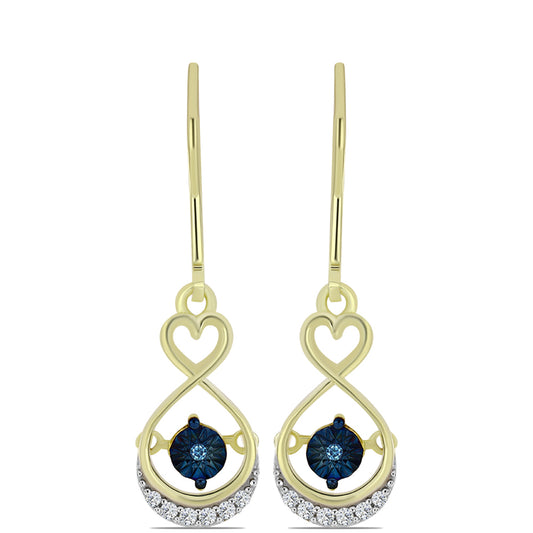 Goldplattierte Silberohrringe mit blauem tanzendem Diamanten und weißem Topas