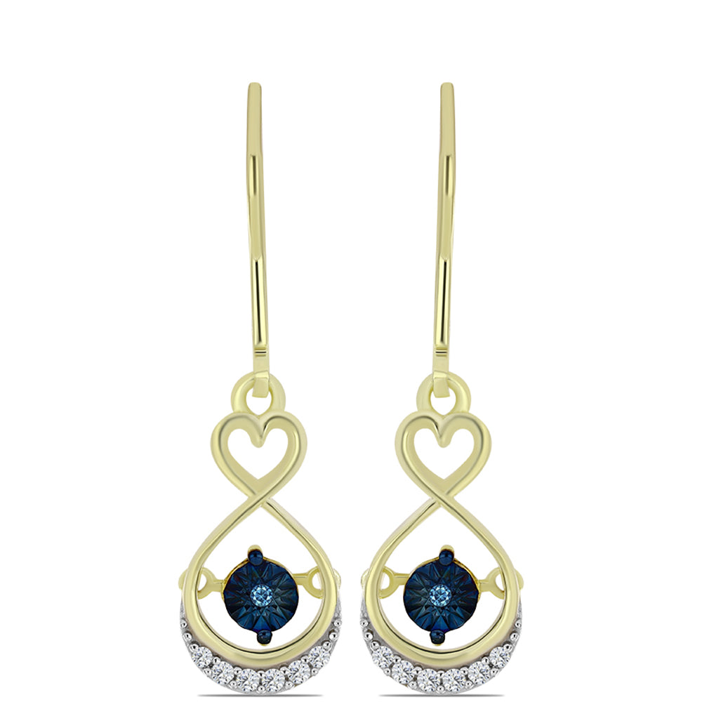 Goldplattierte Silberohrringe mit blauem tanzendem Diamanten und weißem Topas
