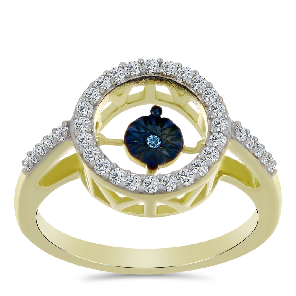 Goldplattierter Silberring mit blauem tanzendem Diamanten und weißem Topas 3 