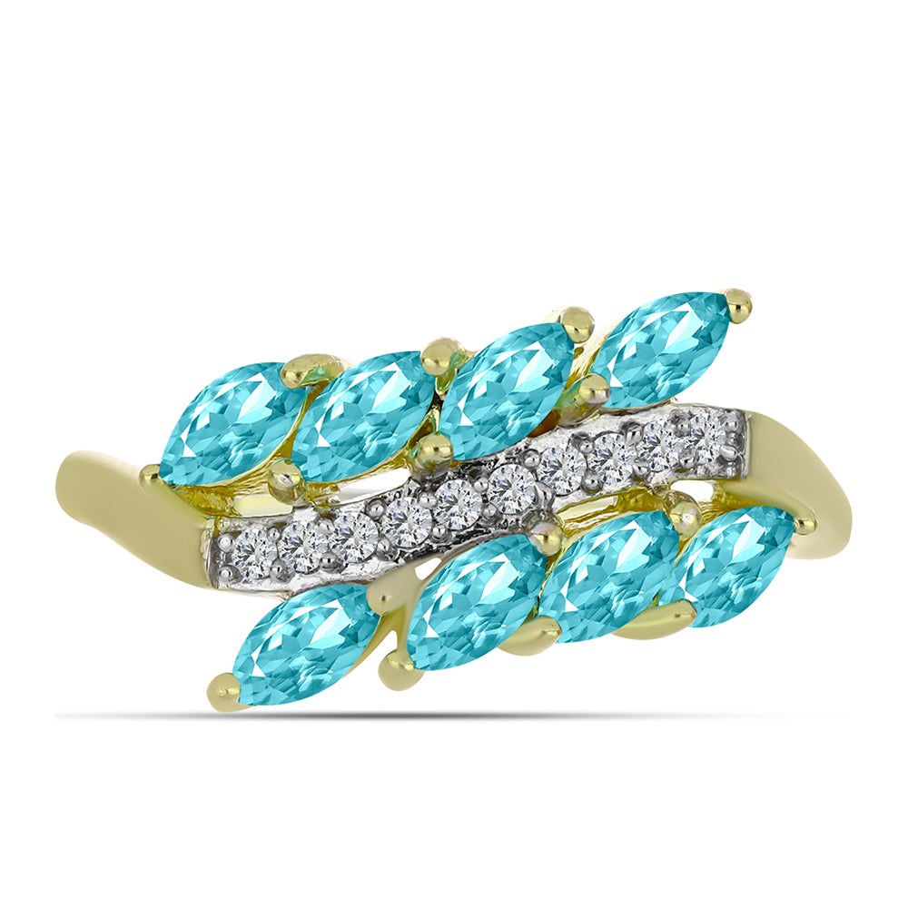Goldplattierter Silberring mit Paraiba Quarz und weißem Topas 1 