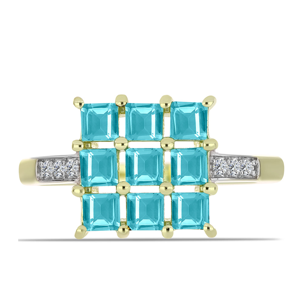 Goldplattierter Silberring mit Paraiba Quarz und weißem Topas 1 