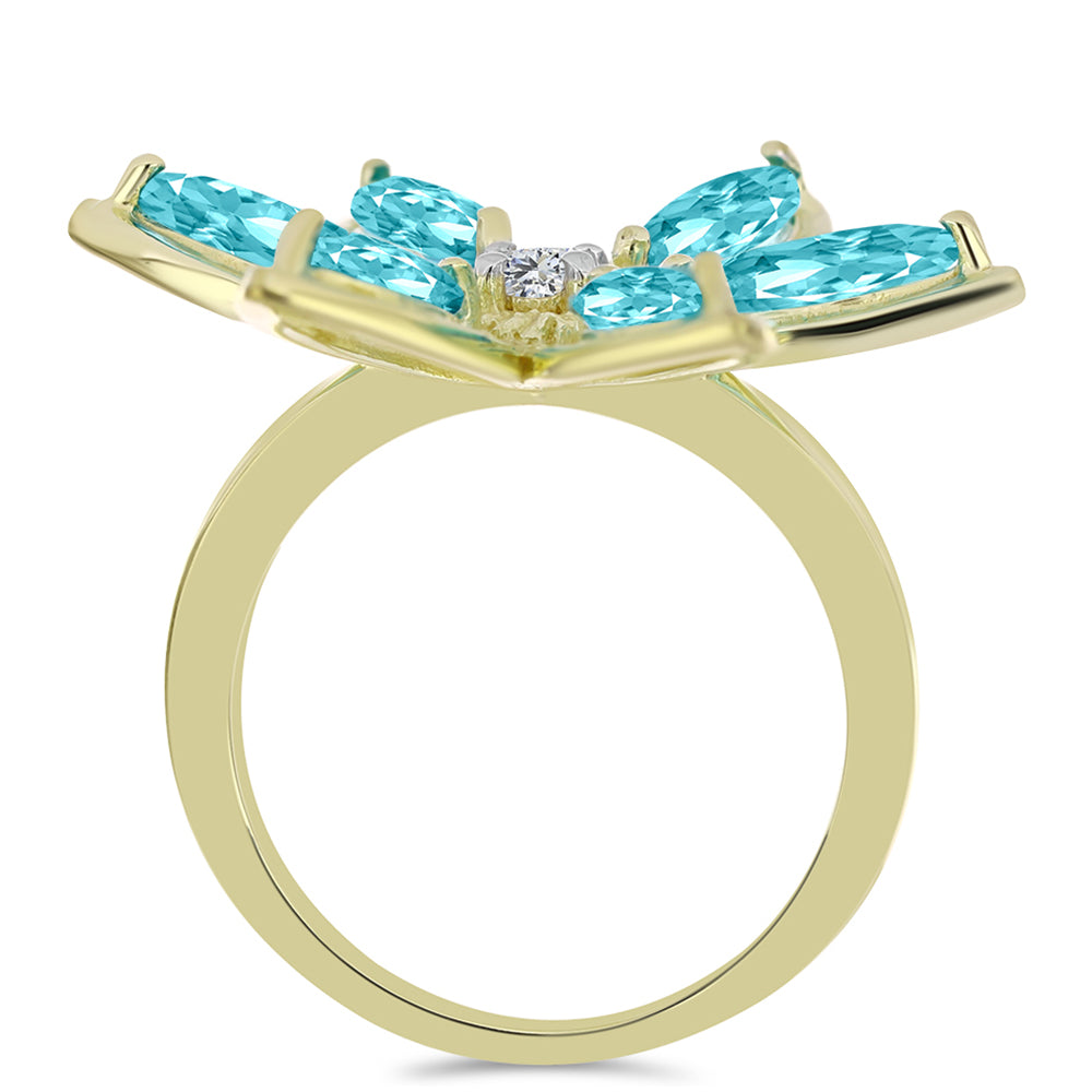 Goldplattierter Silberring mit Paraiba Quarz und weißem Topas 2 