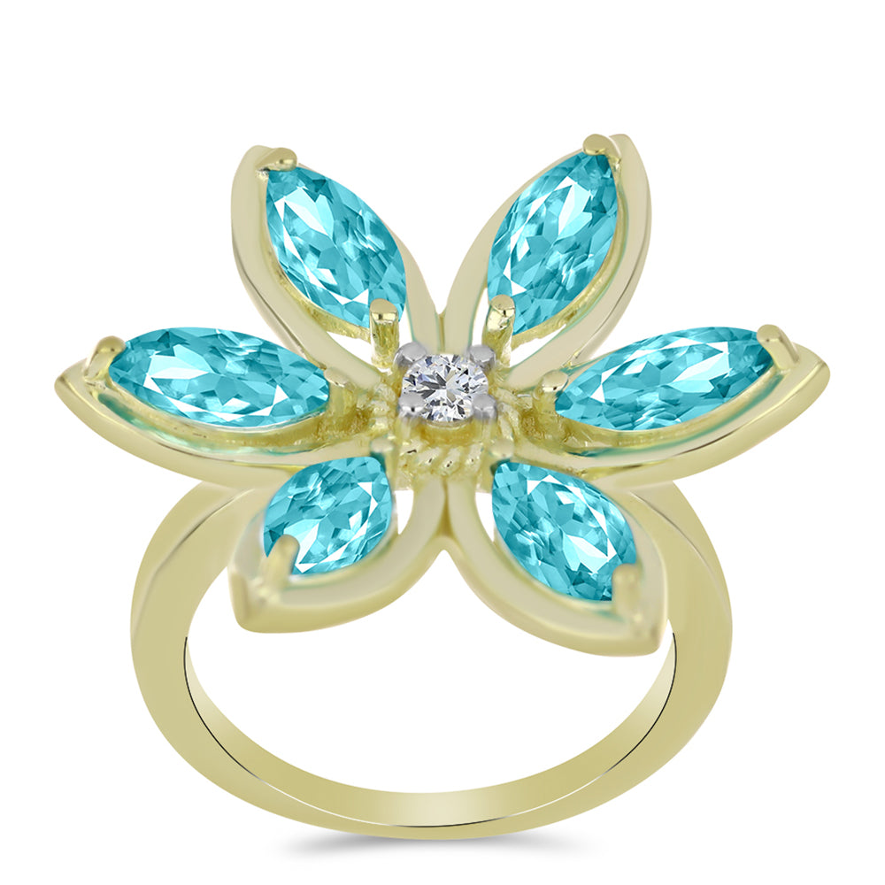 Goldplattierter Silberring mit Paraiba Quarz und weißem Topas