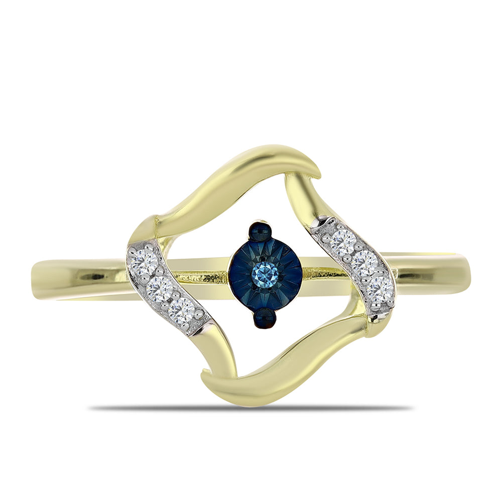 Goldplattierter Silberring mit blauem tanzendem Diamanten und weißem Topas 1 