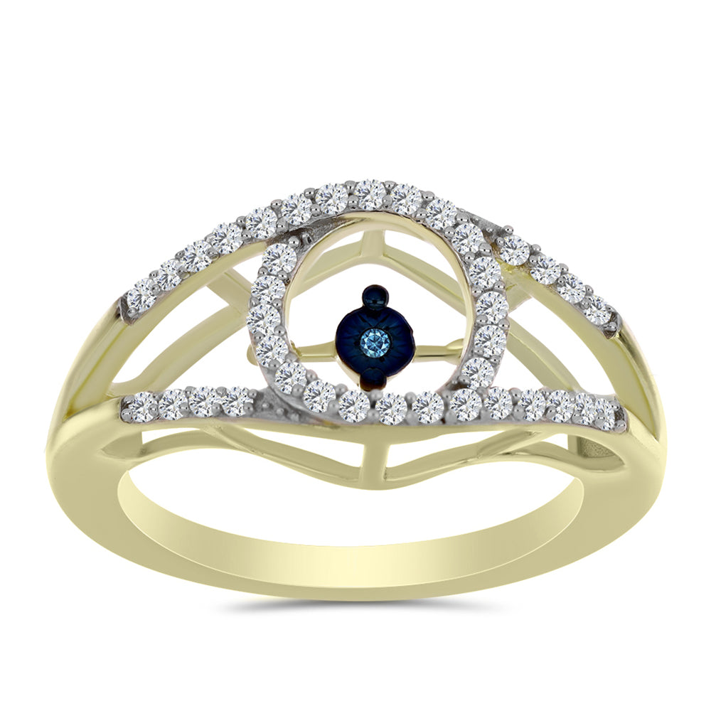 Goldplattierter Silberring mit blauem tanzendem Diamanten und weißem Topas
