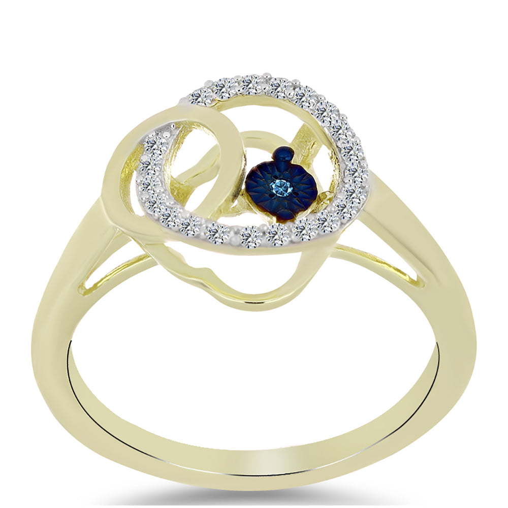 Goldplattierter Silberring mit blauem tanzendem Diamanten und weißem Topas 3 