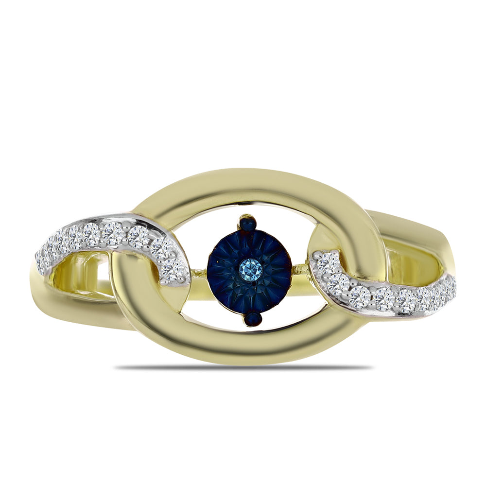 Goldplattierter Silberring mit blauem tanzendem Diamanten und weißem Topas 1 