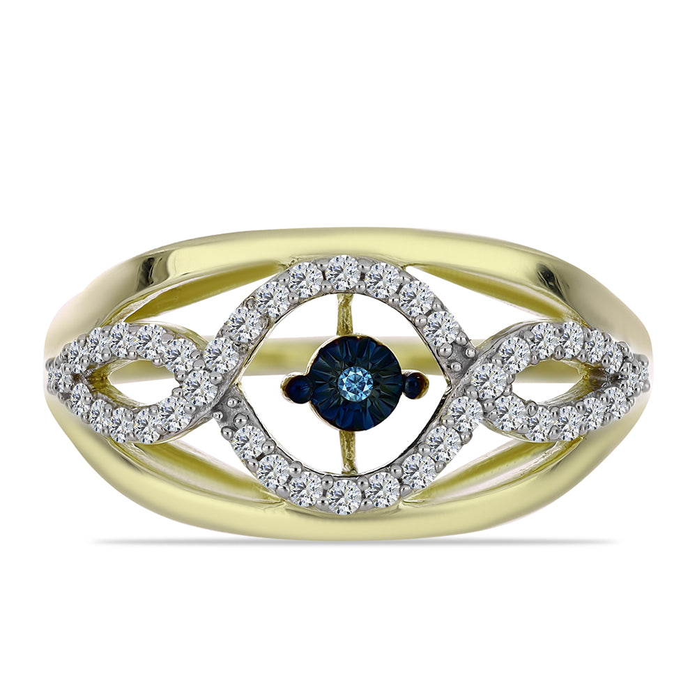 Goldplattierter Silberring mit blauem tanzendem Diamanten und weißem Topas 1 