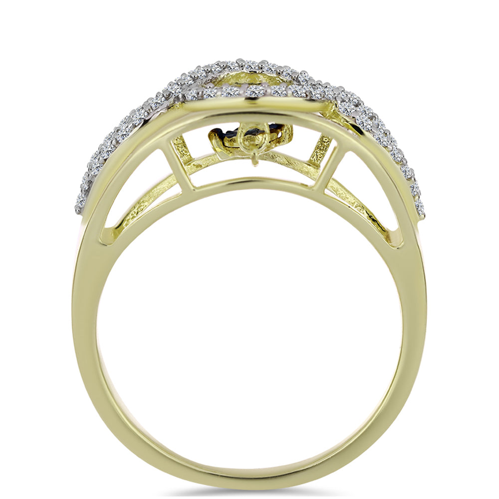 Goldplattierter Silberring mit blauem tanzendem Diamanten und weißem Topas