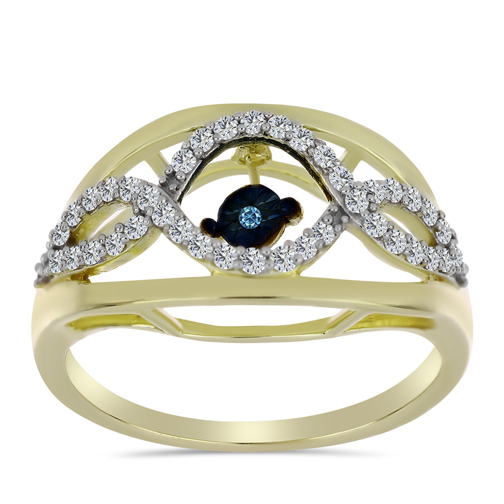 Goldplattierter Silberring mit blauem tanzendem Diamanten und weißem Topas