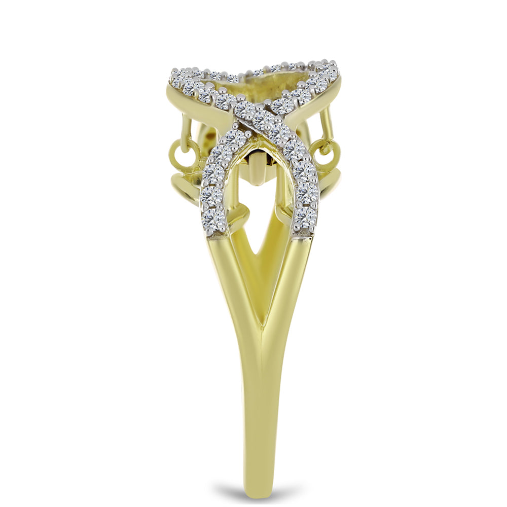 Goldplattierter Silberring mit blauem tanzendem Diamanten und weißem Topas