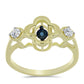 Goldplattierter Silberring mit blauem tanzendem Diamanten und weißem Topas