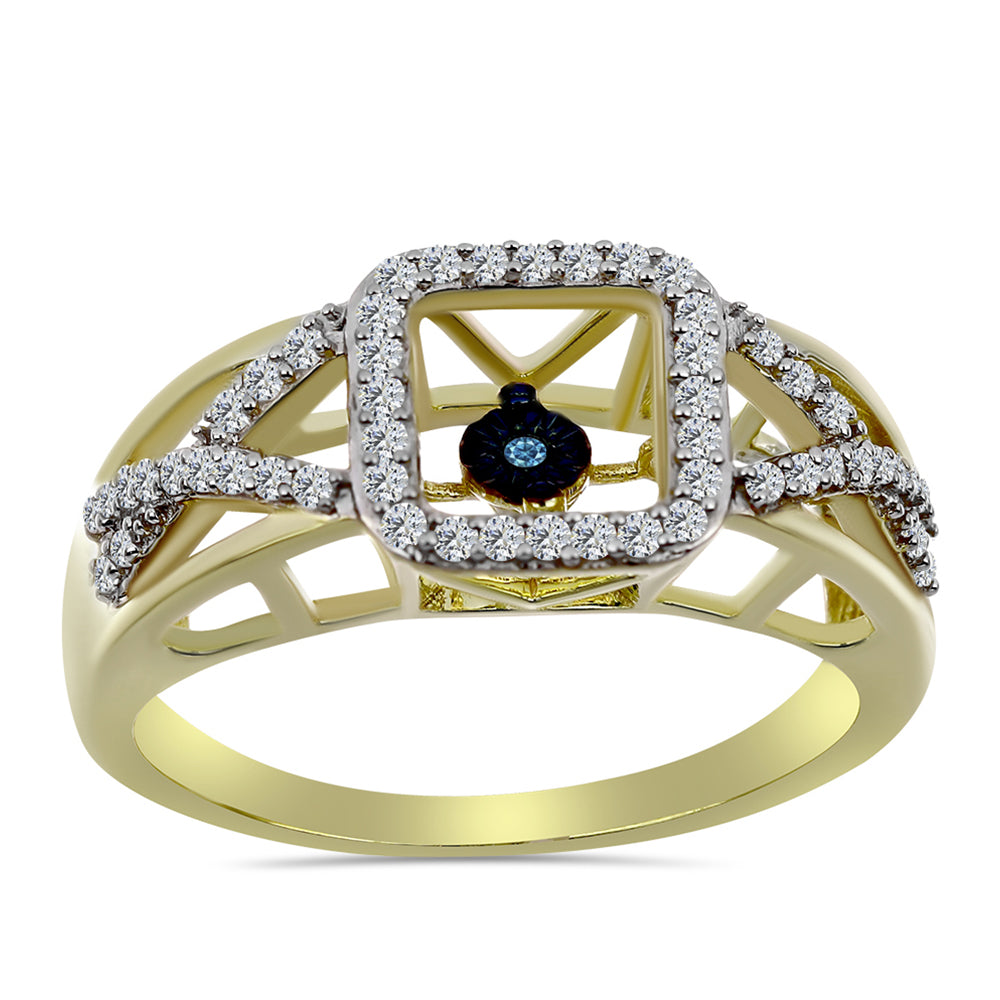 Goldplattierter Silberring mit blauem tanzendem Diamanten und weißem Topas 3 