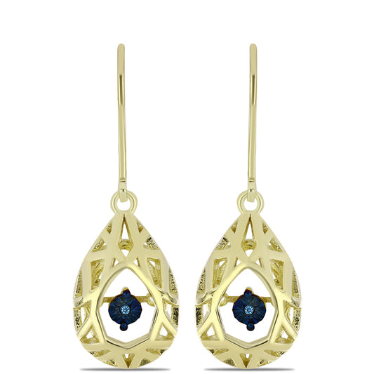 Goldplattierte Silberohrringe mit blauem tanzendem Diamanten