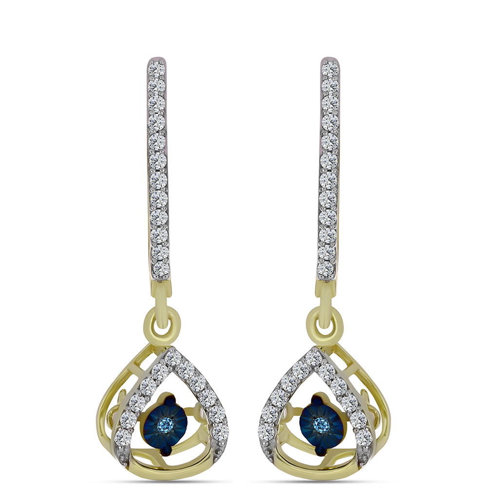 Goldplattierte Silberohrringe mit blauem tanzendem Diamanten und weißem Topas 3 