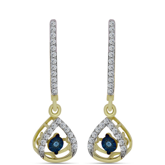 Goldplattierte Silberohrringe mit blauem tanzendem Diamanten und weißem Topas