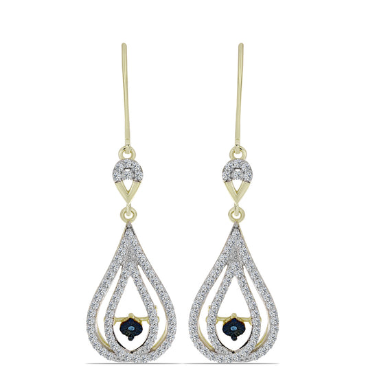 Goldplattierte Silberohrringe mit blauem tanzendem Diamanten und weißem Topas