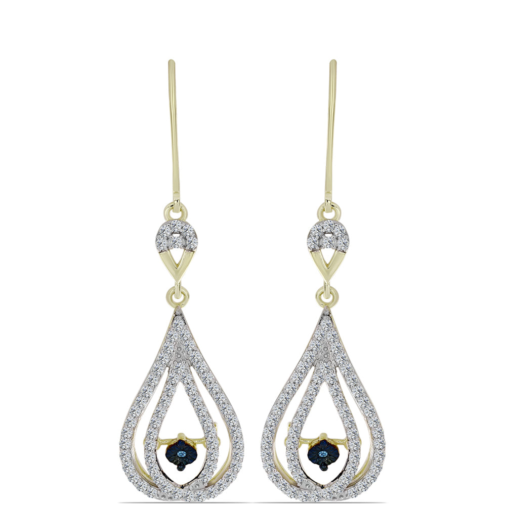 Goldplattierte Silberohrringe mit blauem tanzendem Diamanten und weißem Topas