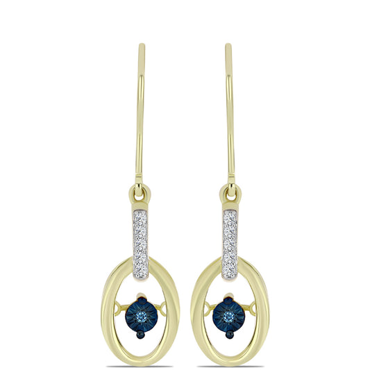 Goldplattierte Silberohrringe mit blauem tanzendem Diamanten und weißem Topas