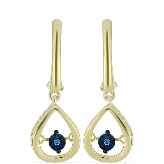 Goldplattierte Silberohrringe mit blauem tanzendem Diamanten