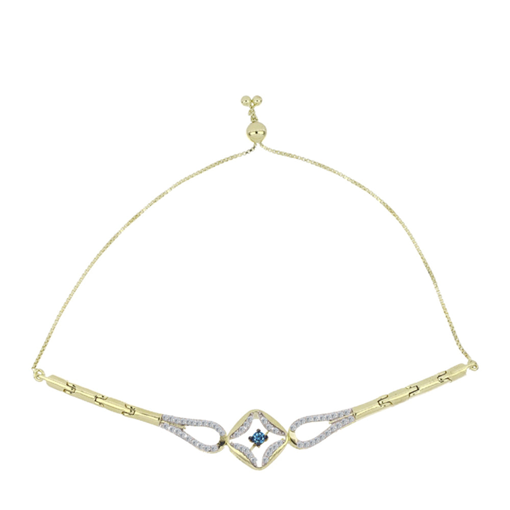 Goldplattiertes Silberarmband mit blauem tanzendem Diamanten und weißem Topas