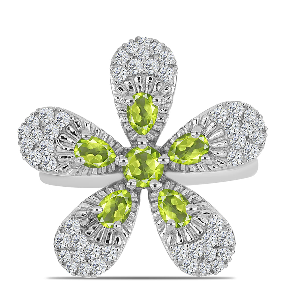 Silberring mit Peridot aus Changbai und weißem Topas