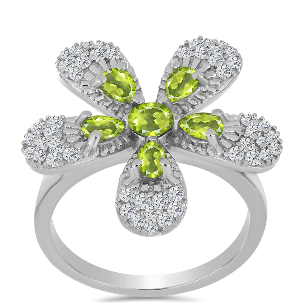Silberring mit Peridot aus Changbai und weißem Topas 3 