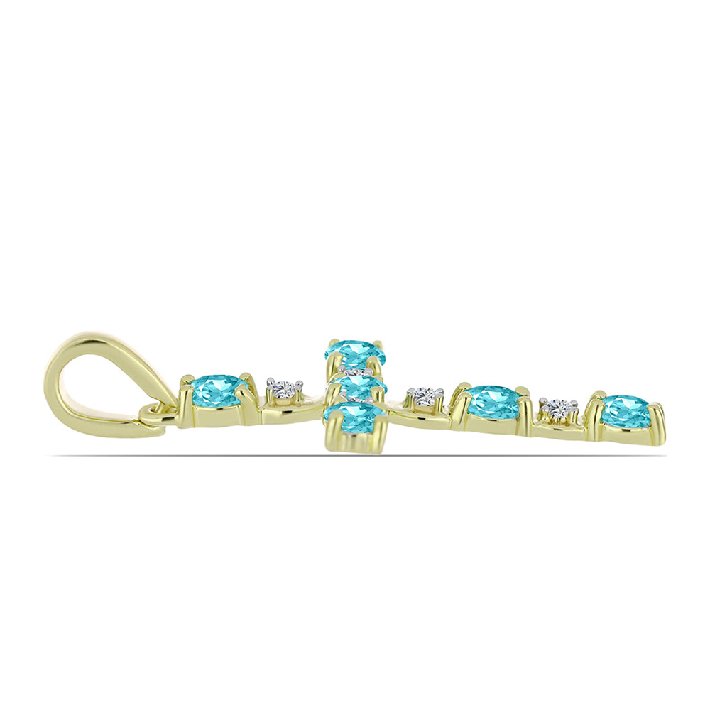 Goldplattierter Silberanhänger mit Paraiba Quarz und weißem Topas 2 