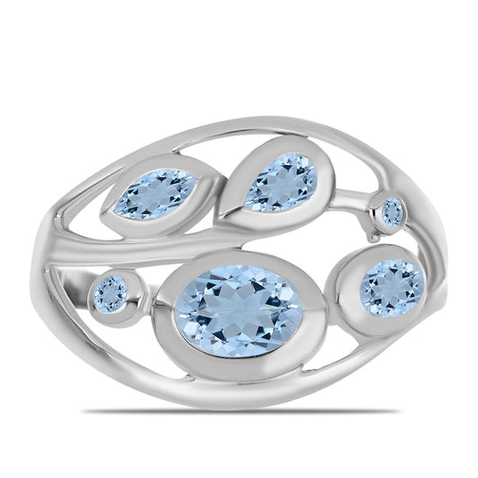 Silberring mit Aquamarin aus Embu County und weißem Topas