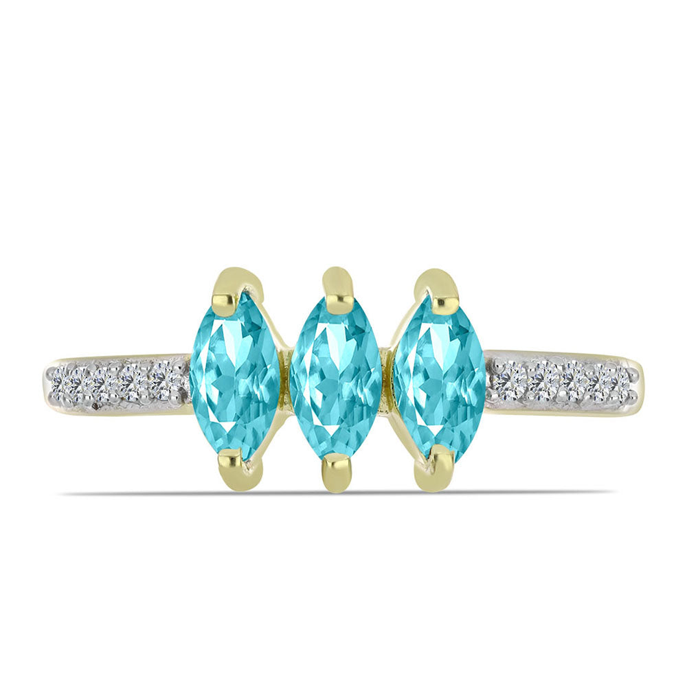 Goldplattierter Silberring mit Paraiba Quarz und weißem Topas