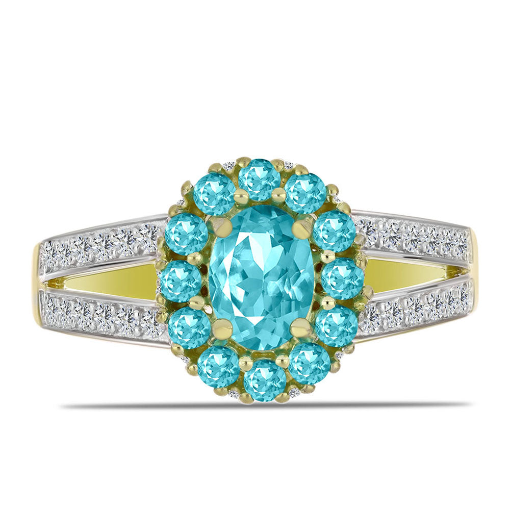 Goldplattierter Silberring mit Paraiba Quarz und weißem Topas