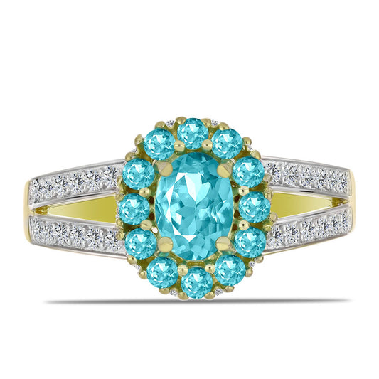 Goldplattierter Silberring mit Paraiba Quarz und weißem Topas