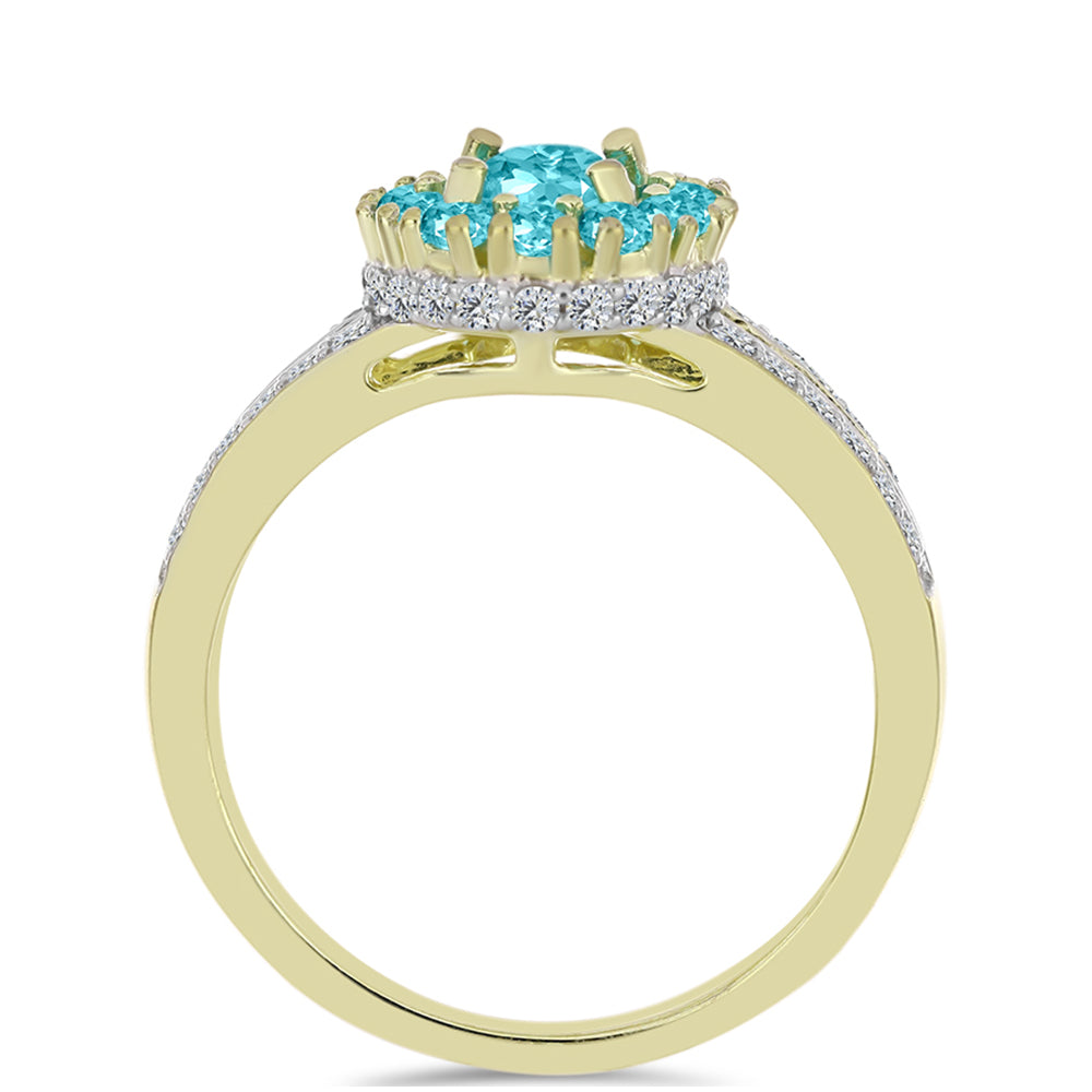 Goldplattierter Silberring mit Paraiba Quarz und weißem Topas 2 