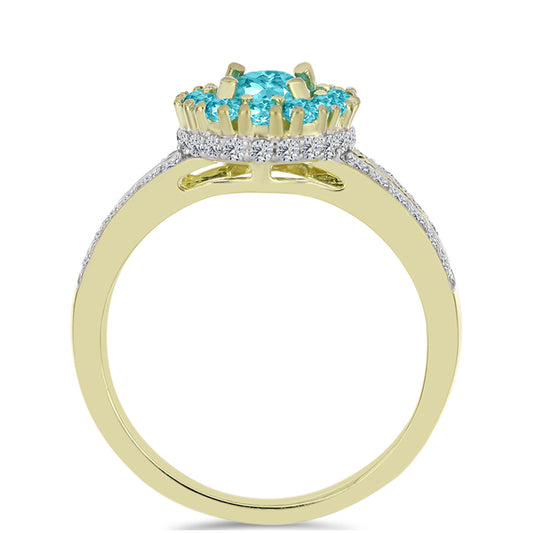 Goldplattierter Silberring mit Paraiba Quarz und weißem Topas