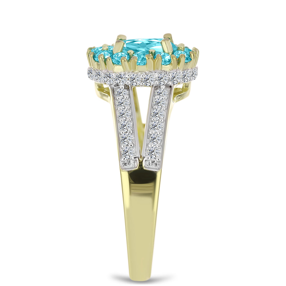 Goldplattierter Silberring mit Paraiba Quarz und weißem Topas 4 